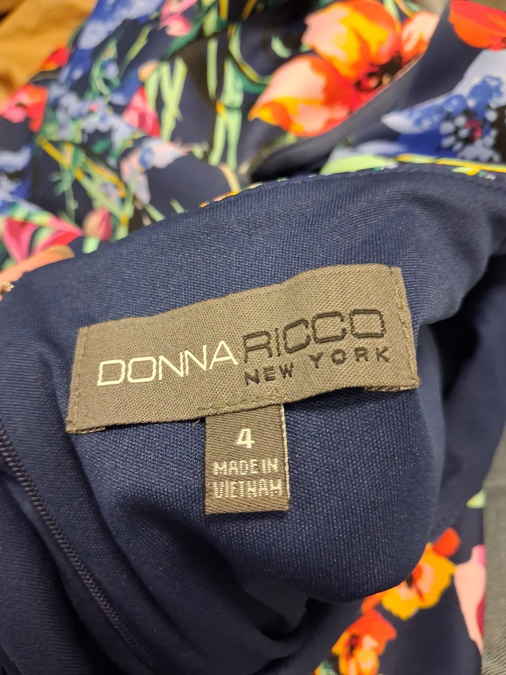 Donna Ricco Navy Floral Ruffle-Hem Mini Dress - Picture 6 of 7